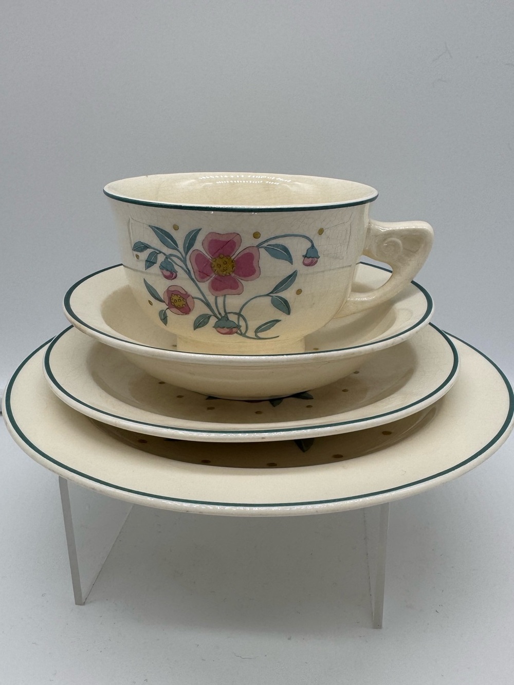 Vintage Homer Laughlin Tudor Rose 4 Piece Floral China Place Setting